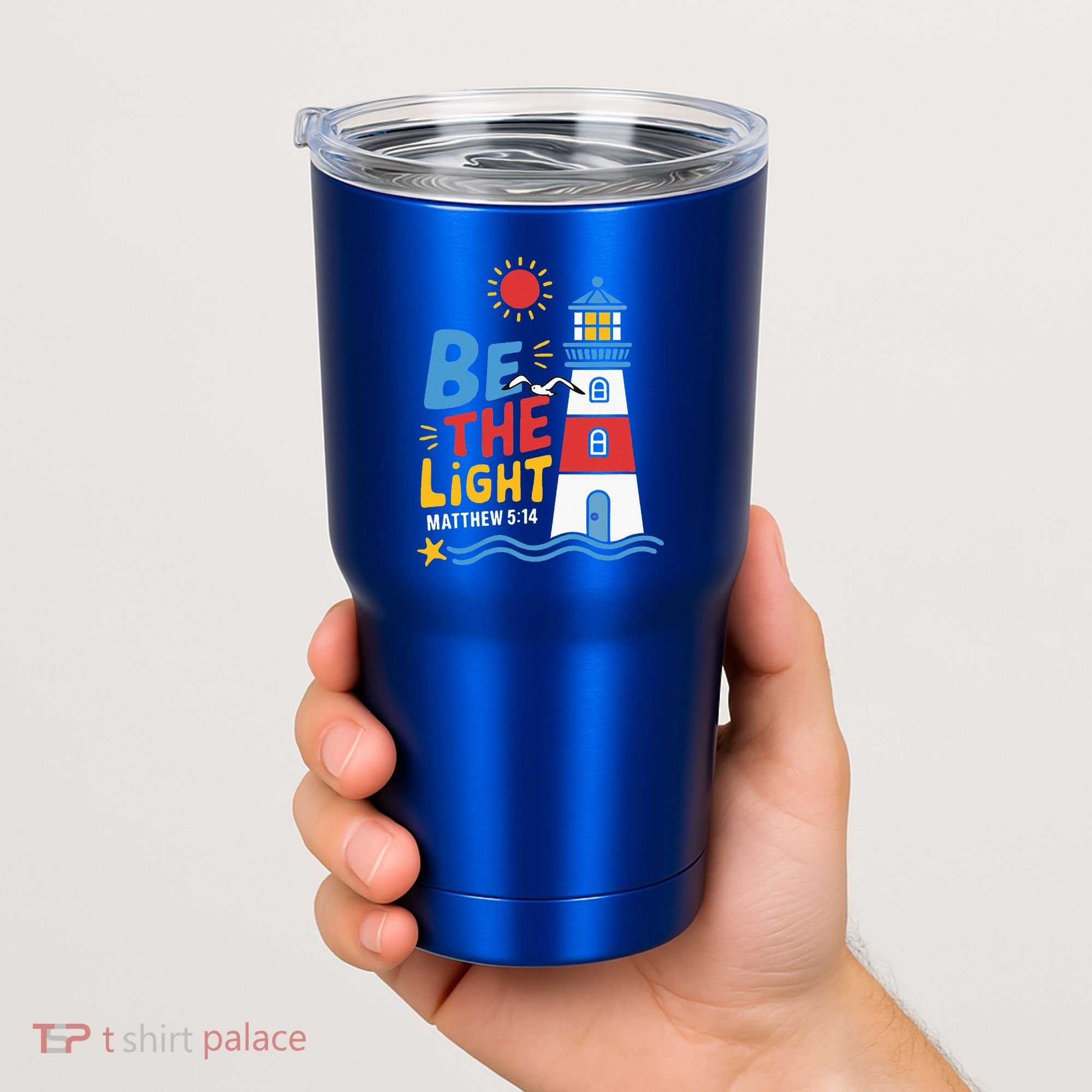 Casual Summer Lighthouse Bible verse Christian Tumbler