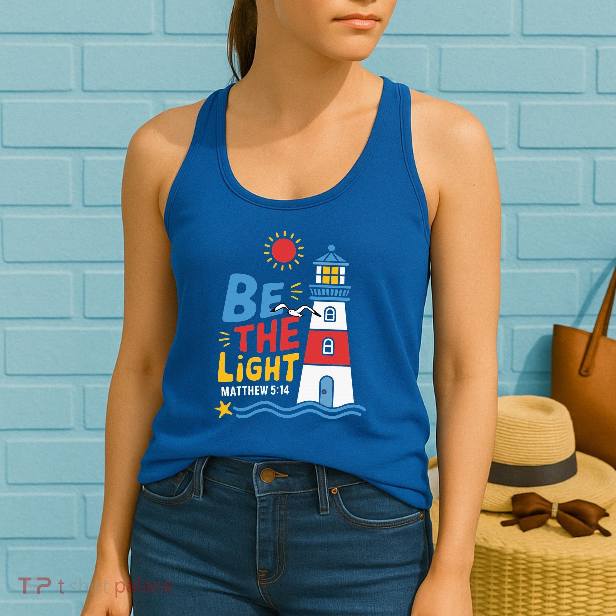 Casual Summer Lighthouse Bible verse Christian Women's Tank Top