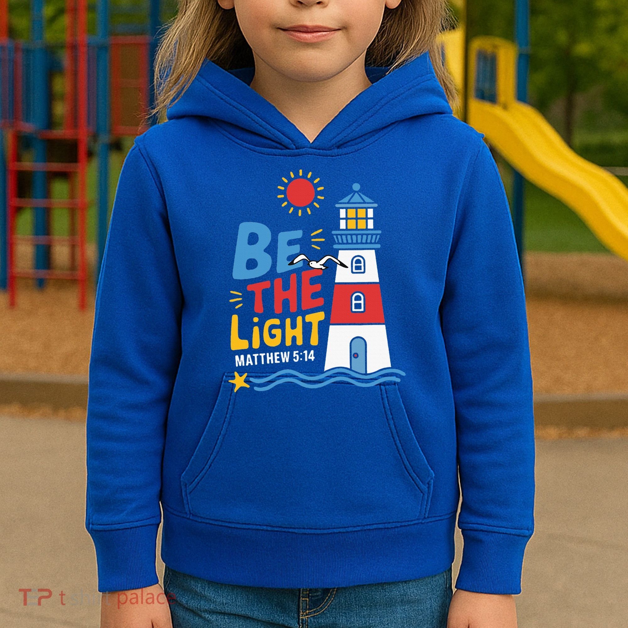 Casual Summer Lighthouse Bible verse Christian Kids Hoodie