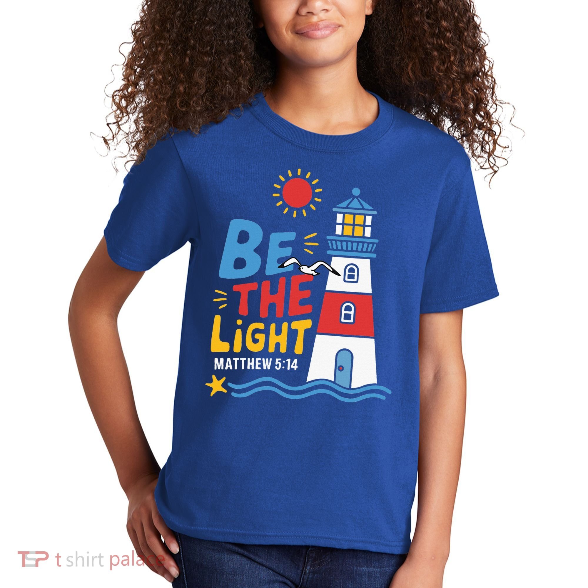 Casual Summer Lighthouse Bible verse Christian Kids T-Shirt