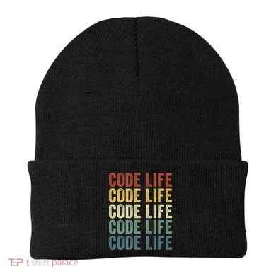 Code Sleek Life Minimalist Retro Design For Tech Enthusiasts Coding Aficionados Beanie