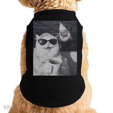 Cat Scarf Meme Drinking Coffee Selfie Chill White Shark Doggie Tank