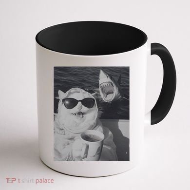 Cat Scarf Meme Drinking Coffee Selfie Chill White Shark Coffee Mug back