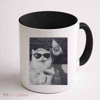 Cat Scarf Meme Drinking Coffee Selfie Chill White Shark Coffee Mug thumb 1