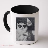 Cat Scarf Meme Drinking Coffee Selfie Chill White Shark Coffee Mug thumb 0