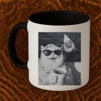 Cat Scarf Meme Drinking Coffee Selfie Chill White Shark Coffee Mug thumb 2
