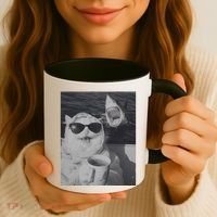Cat Scarf Meme Drinking Coffee Selfie Chill White Shark Coffee Mug thumb 3