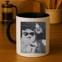 Cat Scarf Meme Drinking Coffee Selfie Chill White Shark Coffee Mug thumb 4