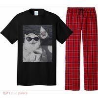 Cat Scarf Meme Drinking Coffee Selfie Chill White Shark Pajama Set thumb 0
