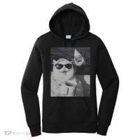 Cat Scarf Meme Drinking Coffee Selfie Chill White Shark Women's Hoodie thumb 0