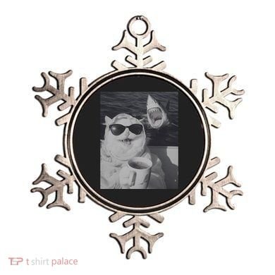 Cat Scarf Meme Drinking Coffee Selfie Chill White Shark Ornament