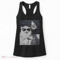 Cat Scarf Meme Drinking Coffee Selfie Chill White Shark Women's Tank Top thumb 0