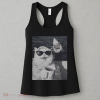 Cat Scarf Meme Drinking Coffee Selfie Chill White Shark Women's Tank Top thumb 3