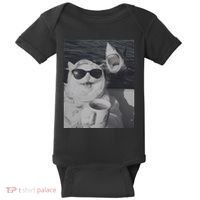 Cat Scarf Meme Drinking Coffee Selfie Chill White Shark Baby Bodysuit thumb 0