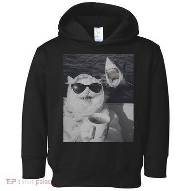 Cat Scarf Meme Drinking Coffee Selfie Chill White Shark Toddler Hoodie