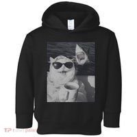Cat Scarf Meme Drinking Coffee Selfie Chill White Shark Toddler Hoodie thumb 0