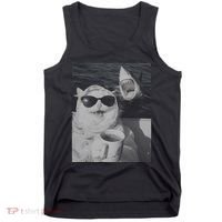 Cat Scarf Meme Drinking Coffee Selfie Chill White Shark Tank Top thumb 0
