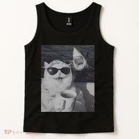 Cat Scarf Meme Drinking Coffee Selfie Chill White Shark Tank Top thumb 2