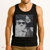 Cat Scarf Meme Drinking Coffee Selfie Chill White Shark Tank Top thumb 3