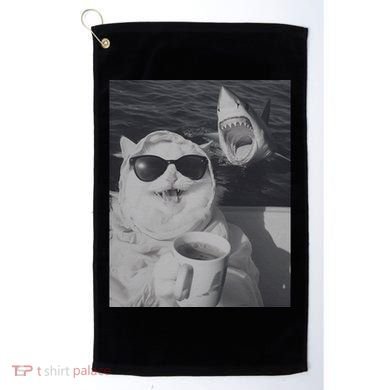 Cat Scarf Meme Drinking Coffee Selfie Chill White Shark Golf Towel