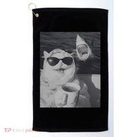 Cat Scarf Meme Drinking Coffee Selfie Chill White Shark Golf Towel thumb 0