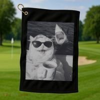 Cat Scarf Meme Drinking Coffee Selfie Chill White Shark Golf Towel thumb 1