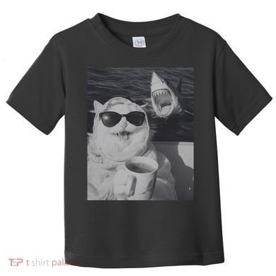 Cat Scarf Meme Drinking Coffee Selfie Chill White Shark Toddler T-Shirt