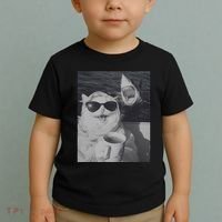 Cat Scarf Meme Drinking Coffee Selfie Chill White Shark Toddler T-Shirt thumb 2