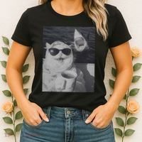 Cat Scarf Meme Drinking Coffee Selfie Chill White Shark Women's T-Shirt thumb 2