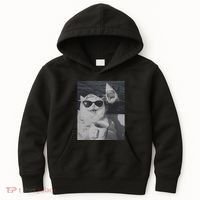 Cat Scarf Meme Drinking Coffee Selfie Chill White Shark Kids Hoodie thumb 0