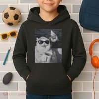 Cat Scarf Meme Drinking Coffee Selfie Chill White Shark Kids Hoodie thumb 2