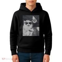 Cat Scarf Meme Drinking Coffee Selfie Chill White Shark Kids Hoodie thumb 4