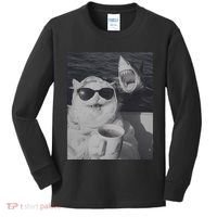 Cat Scarf Meme Drinking Coffee Selfie Chill White Shark Kids Long Sleeve Shirt thumb 0