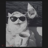 Cat Scarf Meme Drinking Coffee Selfie Chill White Shark Kids Long Sleeve Shirt thumb 2