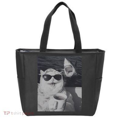 Cat Scarf Meme Drinking Coffee Selfie Chill White Shark Tote Bag