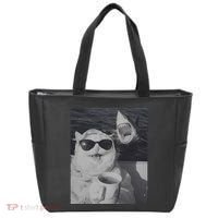 Cat Scarf Meme Drinking Coffee Selfie Chill White Shark Tote Bag thumb 0