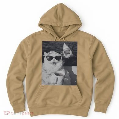 Cat Scarf Meme Drinking Coffee Selfie Chill White Shark Hoodie