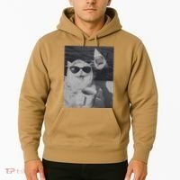 Cat Scarf Meme Drinking Coffee Selfie Chill White Shark Hoodie thumb 2