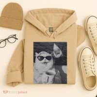 Cat Scarf Meme Drinking Coffee Selfie Chill White Shark Hoodie thumb 4