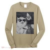 Cat Scarf Meme Drinking Coffee Selfie Chill White Shark Long Sleeve Shirt thumb 0