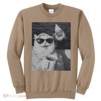 Cat Scarf Meme Drinking Coffee Selfie Chill White Shark Sweatshirt thumb 0