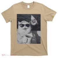 Cat Scarf Meme Drinking Coffee Selfie Chill White Shark T-Shirt thumb 0