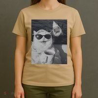 Cat Scarf Meme Drinking Coffee Selfie Chill White Shark T-Shirt thumb 4