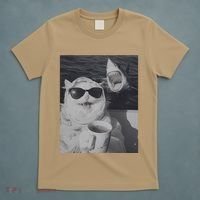 Cat Scarf Meme Drinking Coffee Selfie Chill White Shark T-Shirt thumb 5
