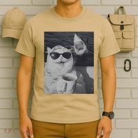 Cat Scarf Meme Drinking Coffee Selfie Chill White Shark T-Shirt thumb 6