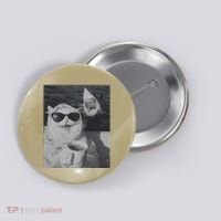 Cat Scarf Meme Drinking Coffee Selfie Chill White Shark Button thumb 0