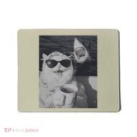 Cat Scarf Meme Drinking Coffee Selfie Chill White Shark Mousepad thumb 0