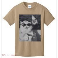 Cat Scarf Meme Drinking Coffee Selfie Chill White Shark Kids T-Shirt thumb 0