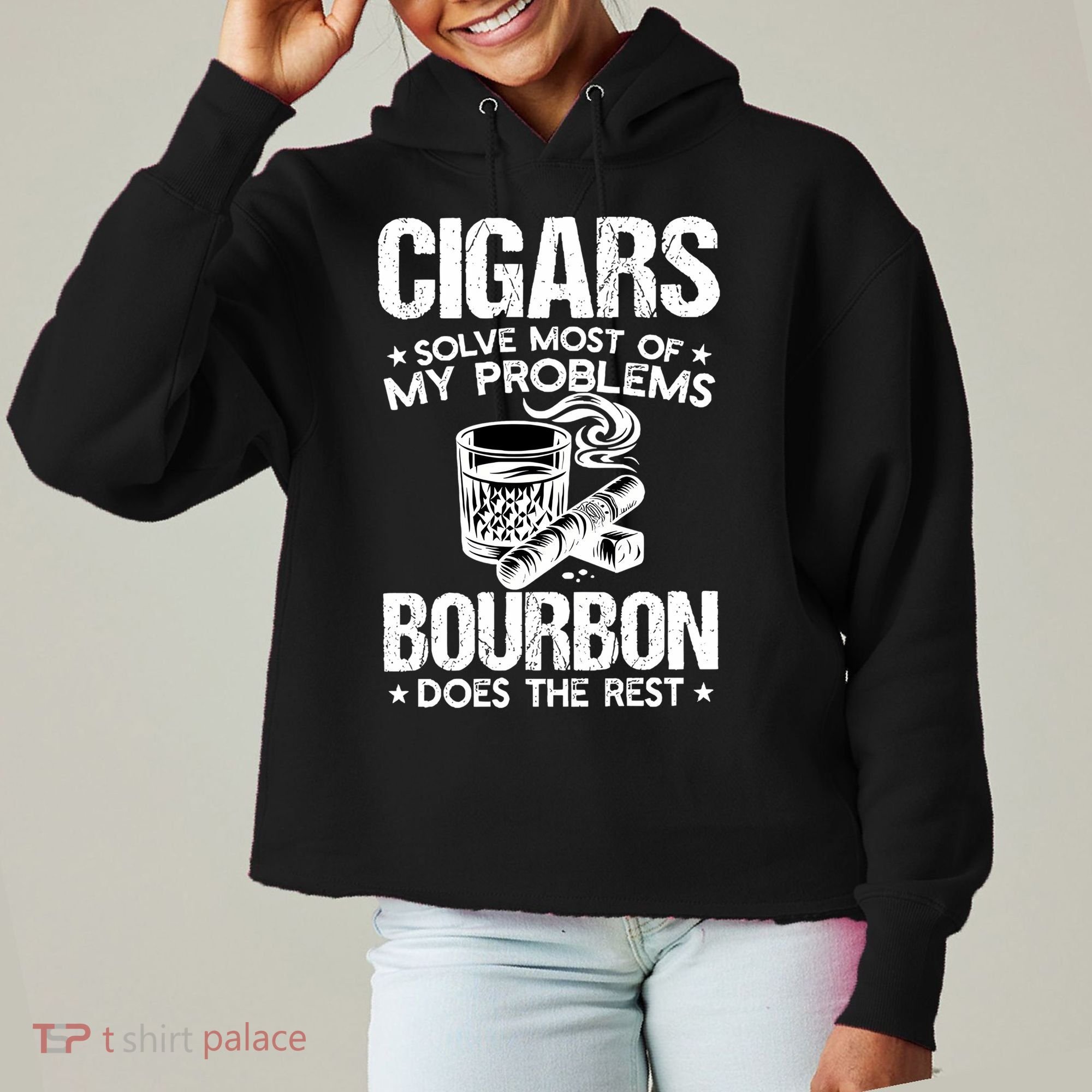 Cigars Solve Most Of My Problems Bourbon Does The Rest Sweatshirt Ladies Heavyweight Boxy Pullover Hoodie