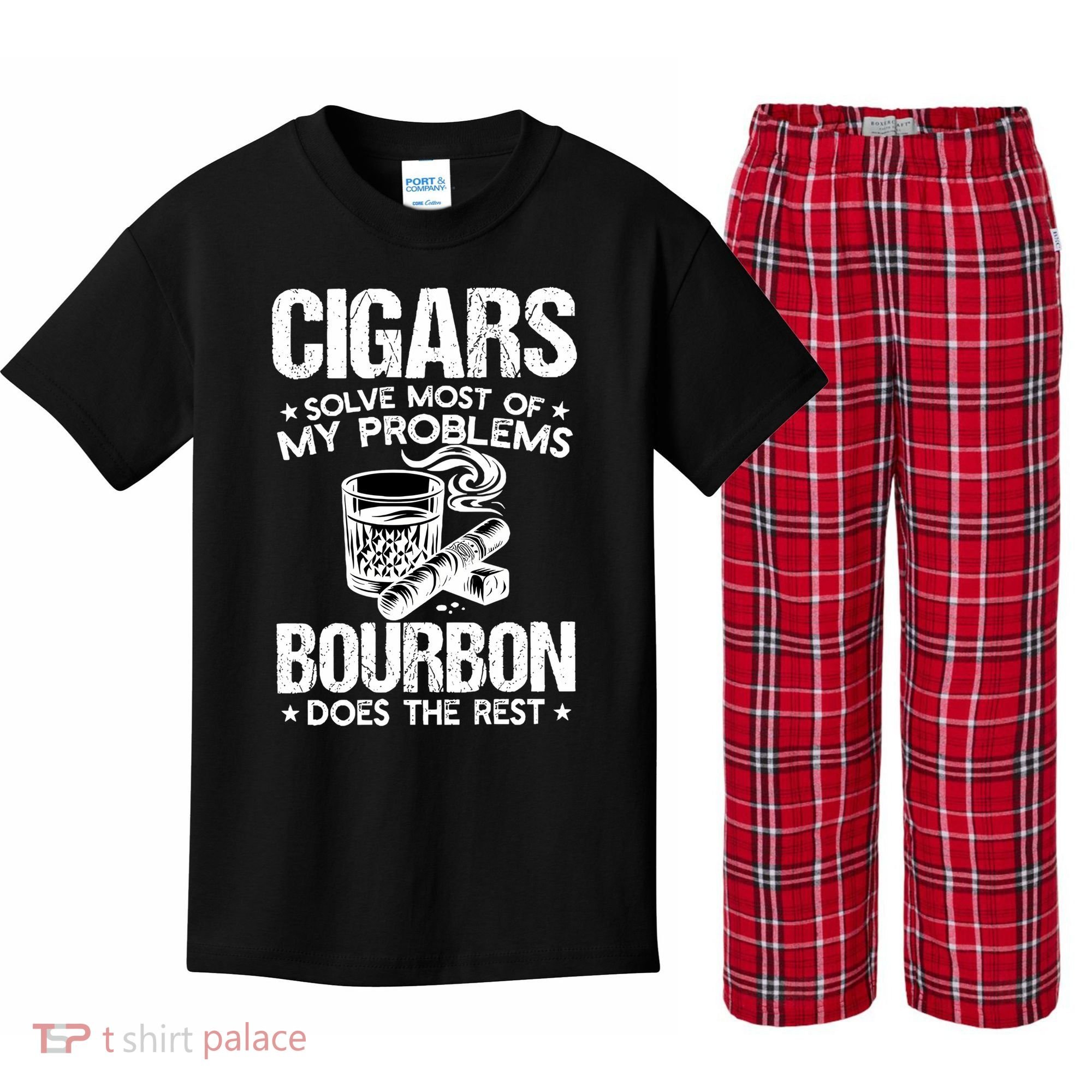 Cigars Solve Most Of My Problems Bourbon Does The Rest Sweatshirt Kids Plaid Pajama Set